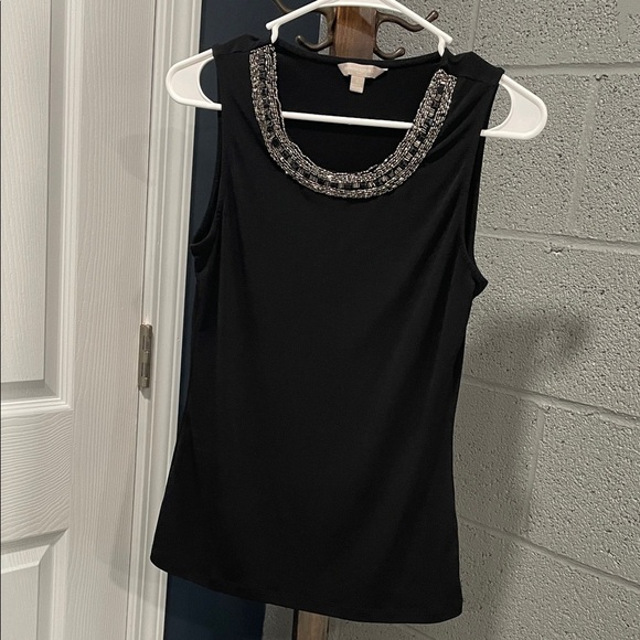 Banana Republic Black Tank Top with Embellished Neckline - Picture 1 of 5